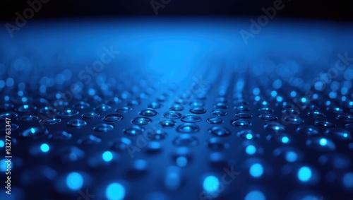 An abstract close-up of a textured pattern lit by blue light, gradually transitioning into a gradient of shadows. The image highlights depth, lighting, and repetition, providing a futuristic impres...