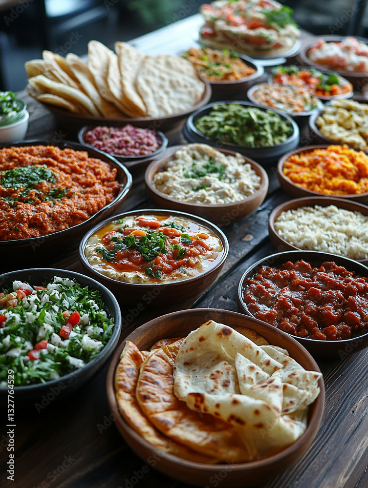 Delicious spread of traditional Indian dishes on a table Delicious spread of traditional Indian dishes on a table