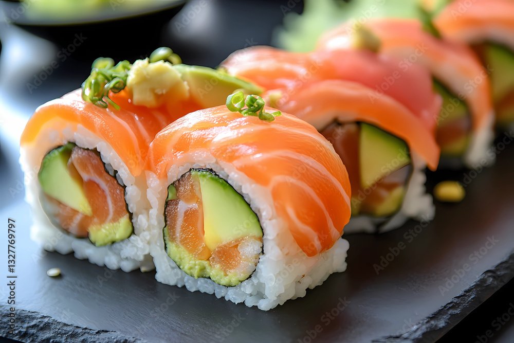 Halal sushi roll showcasing exquisite fusion of authentic ingredients and culinary art for refined palates Halal sushi roll showcasing exquisite fusion of authentic ingredients and culinary art for refined palates