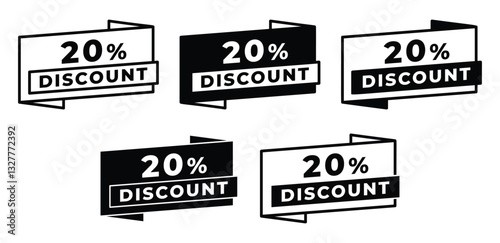 20 Percent Discount Banner Label Sticker Icons Vector Design Illustration Template Set