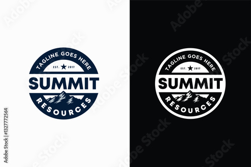 Top Peak Summit Rocky Mountain Mount Snow Silhouette for Adventure Outdoor Expedition Logo Design