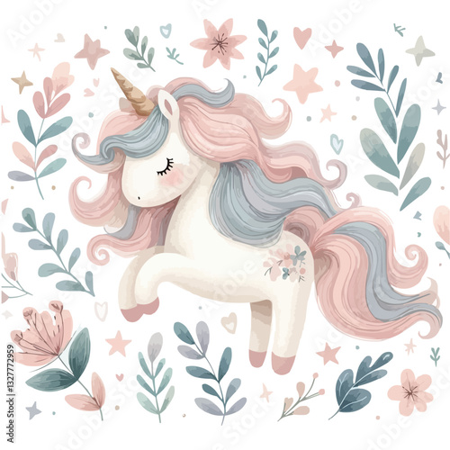 Cute unicorn with a colorful mane and playful demeanor