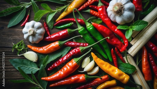 Raw materials and spices for cooking. Spices and main ingredients are very well-liked and widely used in culinary practices.