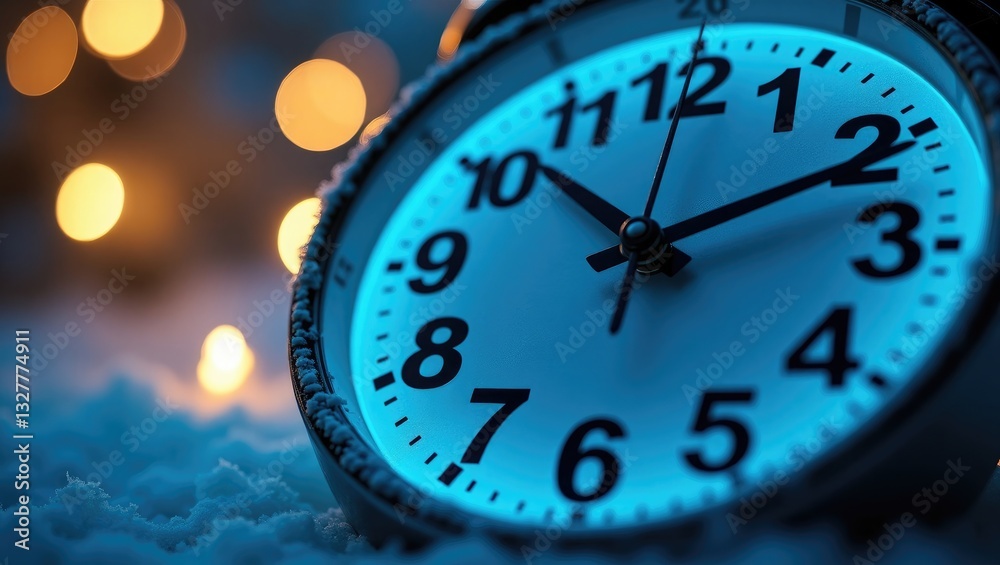 Greeting card design background for Happy New Year; holiday eve party poster, banner, or invitation background featuring snow clocks. Greeting card design background for Happy New Year; holiday eve party poster, banner, or invitation background featuring snow clocks.