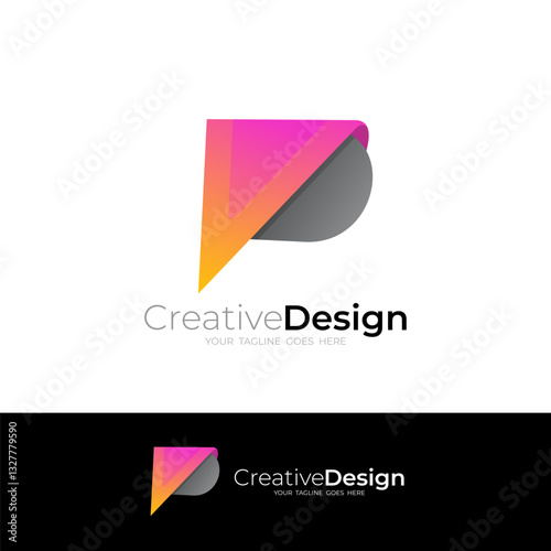 Simple P logo with triangle design template, 3d style