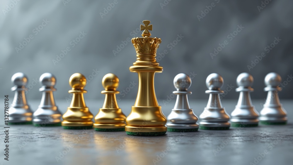 Gold chess piece representing leadership guiding a silver pawn. Concept of success in business leadership and teamwork. Idea of management with strategy and planning to overcome crises and achieve ... Gold chess piece representing leadership guiding a silver pawn. Concept of success in business leadership and teamwork. Idea of management with strategy and planning to overcome crises and achieve ...