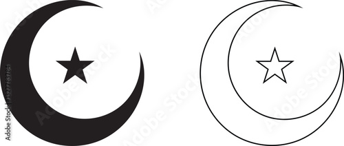 Star and Crescent Silhouette Vector – Iconic Moon and Star Symbol Illustration for Religious and Cultural Designs