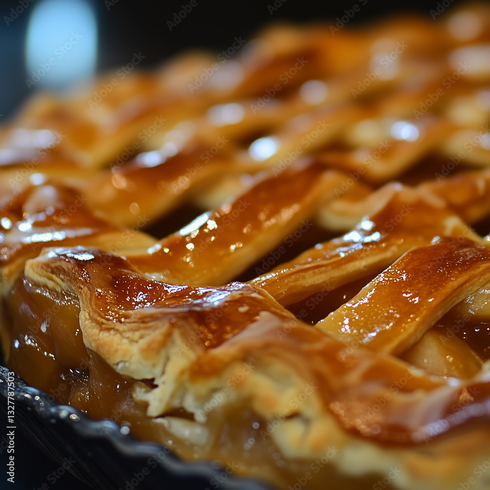 Layered apple pie, where layers of dough are visible through the caramelized fruit layer Layered apple pie, where layers of dough are visible through the caramelized fruit layer