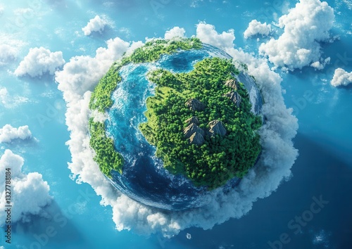 Green Earth with Clouds in Space photo