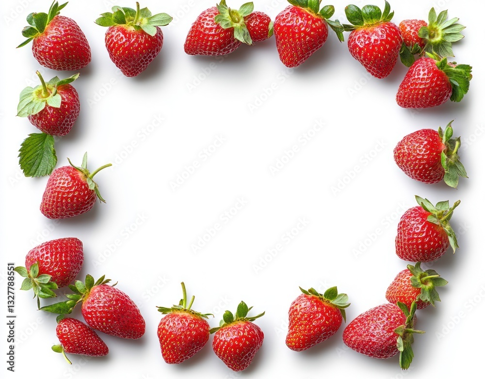 Arrangement of Fresh Red Strawberries Forming a Frame on White Background Arrangement of Fresh Red Strawberries Forming a Frame on White Background