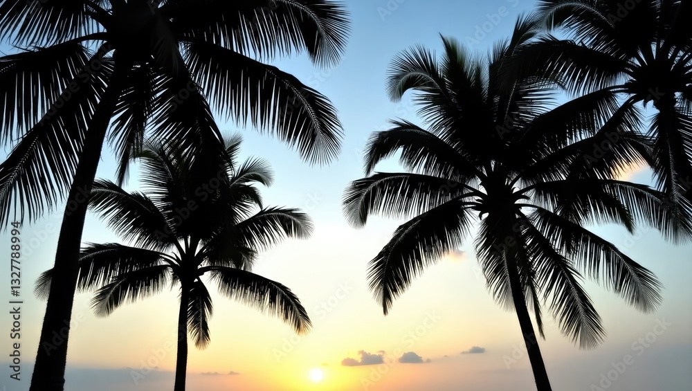 Obraz premium Sunset silhouette of palm trees