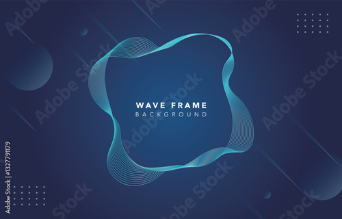 Futuristic cyan wave frame on blue background with metallic gradient, abstract blue-green luxury dynamic line border vector, elegant wavy flow pattern, technology fluid shape glowing light effect