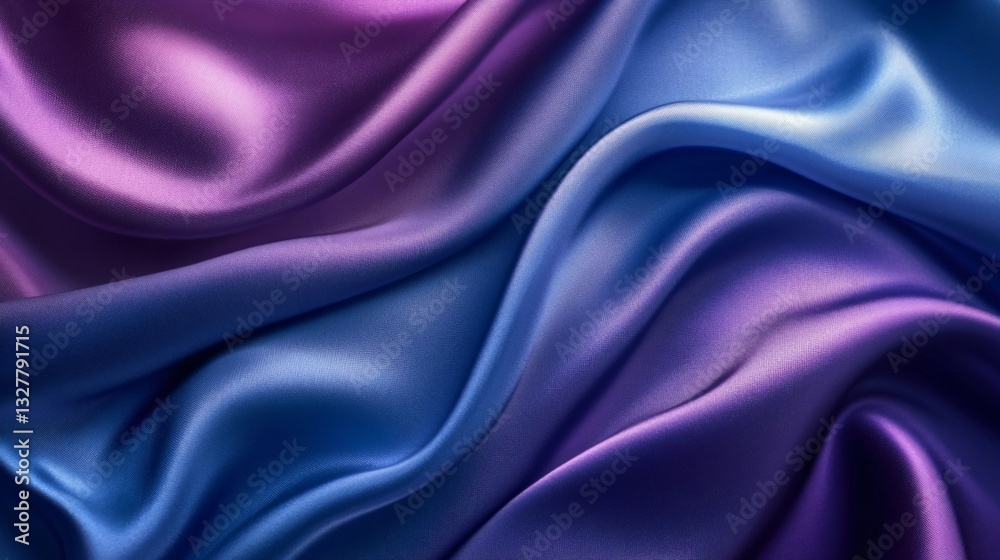 Obraz premium A close-up of luxurious, flowing silk fabric in shades of purple and blue, showcasing its smooth texture and vibrant colors.
