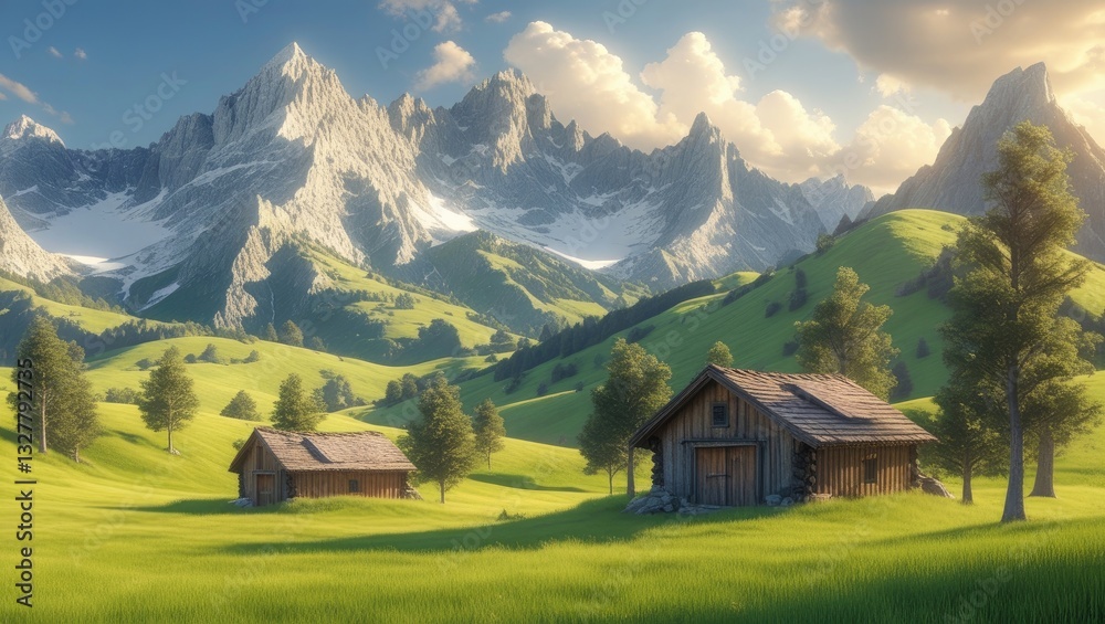 Panoramic summer meadow in the mountains within nature Panoramic summer meadow in the mountains within nature