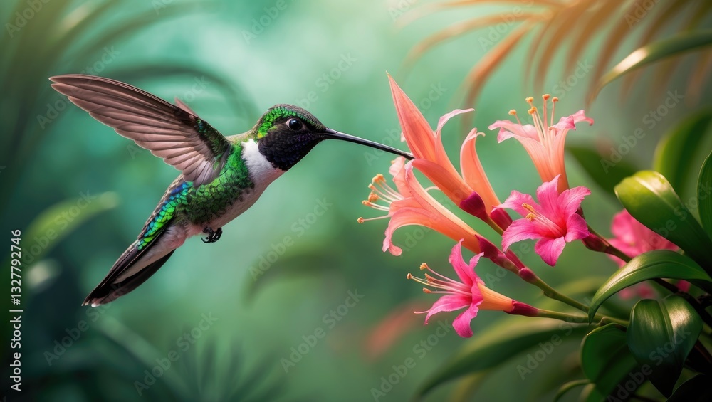 Fototapeta premium Swallowtail hummingbird sipping nectar