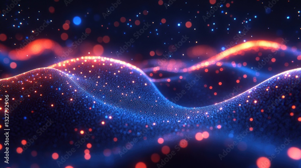 Obraz premium Abstract glowing particles wave in dark space