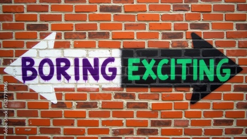 Street Sign Indicating the Direction to Exciting versus Boring