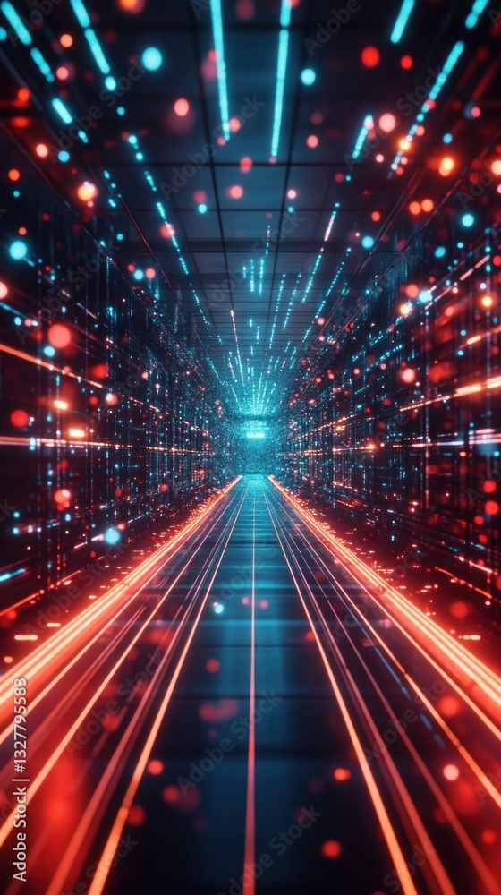 Fototapeta premium Futuristic digital tunnel with vibrant lights and motion effects
