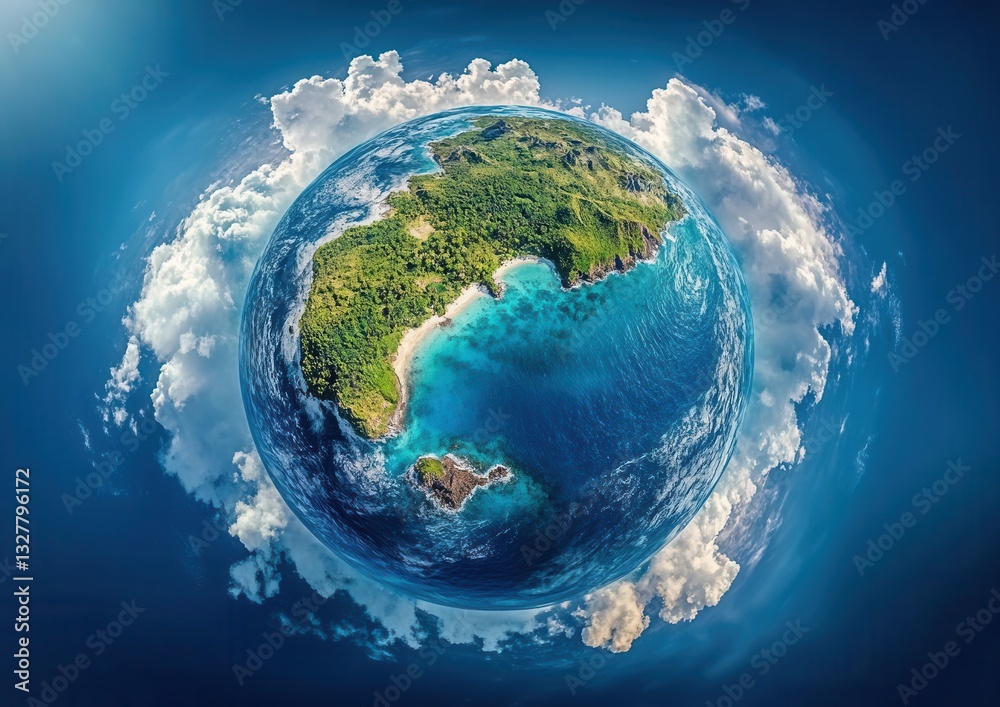 Fototapeta premium Green Earth with Clouds in Space