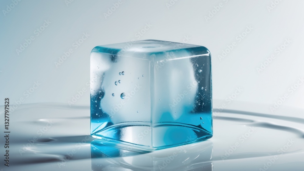 One isolated crystal clear ice cube on a white background One isolated crystal clear ice cube on a white background