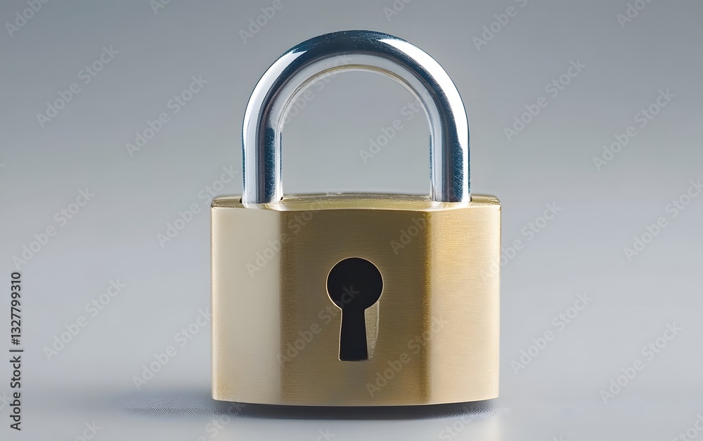 Fototapeta premium Brass Padlock Security Closeup Image, Metal Lock