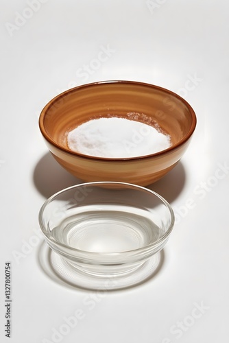 Baking Soda and Water in Bowls White Background