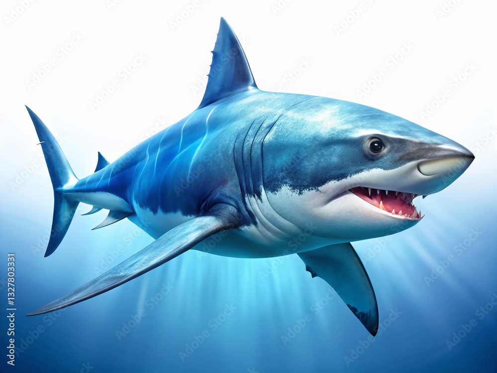 Obraz premium Great White Shark Isolated on White Background - Stock Photo