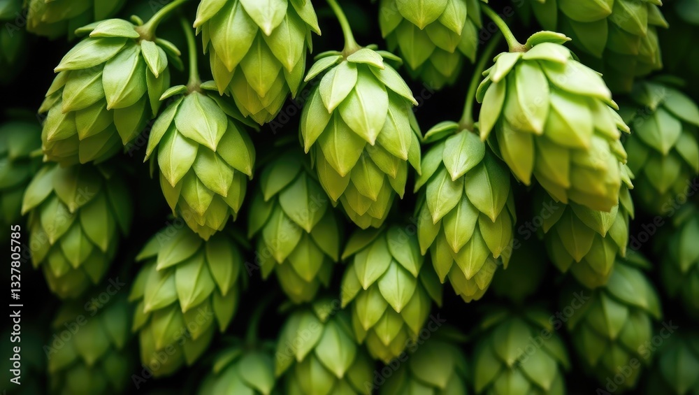 Fototapeta premium Green ripe hop cones for brewery and bakery backdrop design.