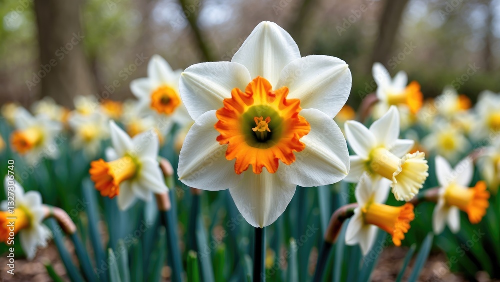 Spring flowers. Close up view of narcissus blooms in a garden. Spring flowers. Close up view of narcissus blooms in a garden.