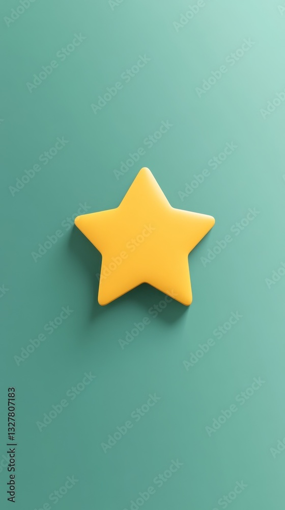 Isolated cartoonish yellow star on teal background for festive theme Isolated cartoonish yellow star on teal background for festive theme