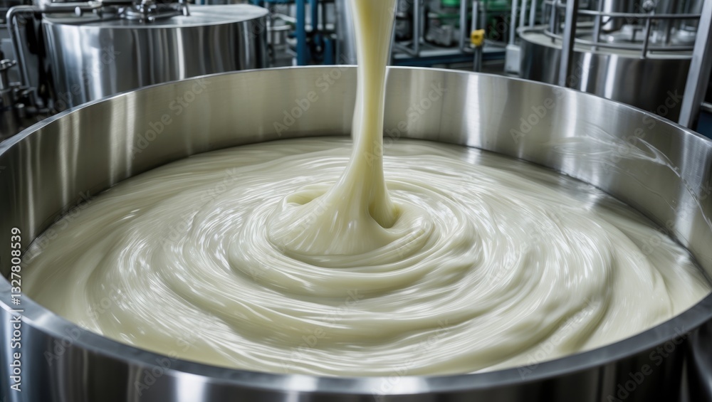 Fototapeta premium Stainless mixing tank in a factory for chemical industry applications.