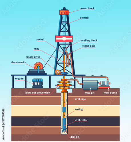 Vector illustration of oil drilling rig components