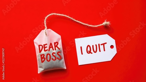 Tea bag on a red background featuring the text 