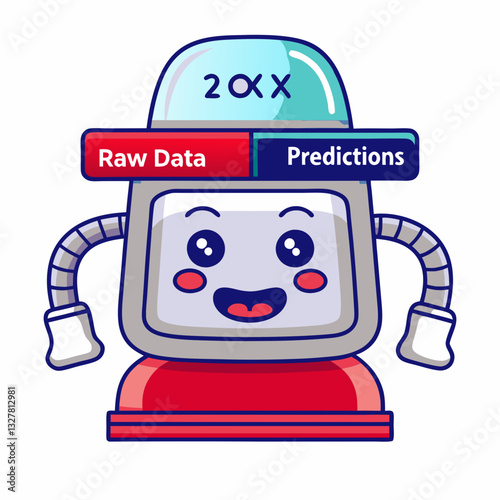 Data processing robot predicting outcomes in a digital workspace technology graphic indoor front view innovation