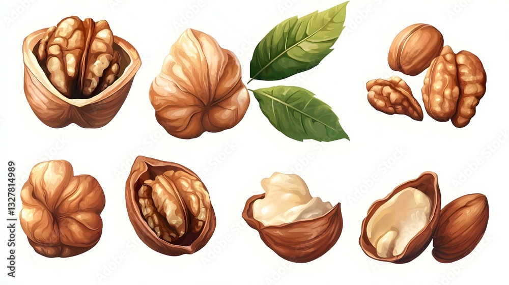 Fototapeta premium Walnuts Collection Isolated on White Background