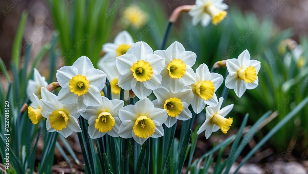 Narcissus flowers in bloom, closeup of white daffodils, paperwhite ornamental garden plant during springtime. Narcissus flowers in bloom, closeup of white daffodils, paperwhite ornamental garden plant during springtime.