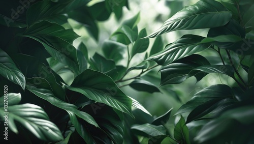 Nature of deep green leaves. Natural green plant leaves providing a background cover page for environment ecology or greenery wallpaper.