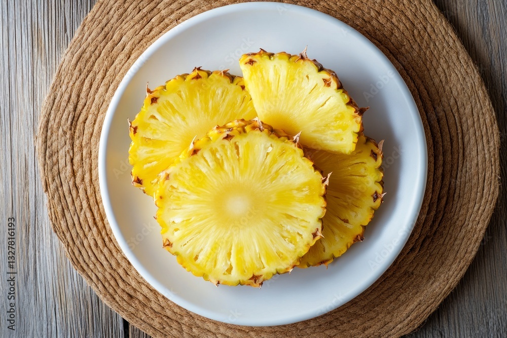 Sliced Pineapple on Plate Fresh Tropical Fruit Still Life Image Sliced Pineapple on Plate Fresh Tropical Fruit Still Life Image