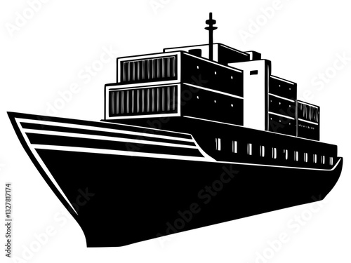 cargo ship black silhouette vector, Simple silhouette Design vector icon with white background. Water transportation vector illustration 