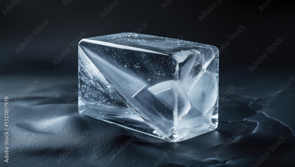 Frosted, textured, natural ice block on a dark background. Clipping path included. Frosted, textured, natural ice block on a dark background. Clipping path included.