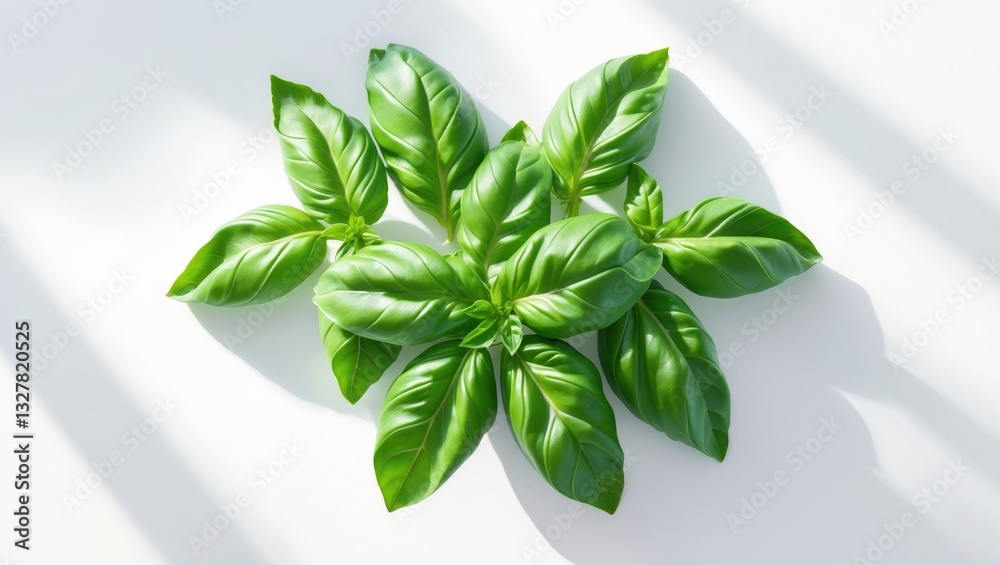 Fresh Basil leaves, separated against a white background