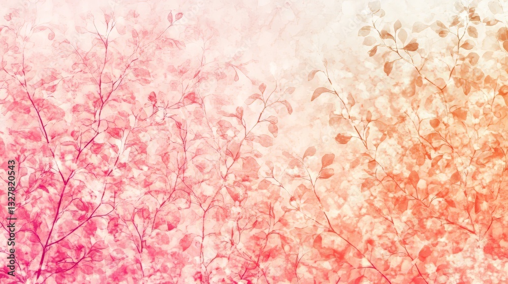 Fototapeta premium Abstract Floral Background, Soft Pink Watercolor With Leaves Silhouettes, Airy And Pastel Colors