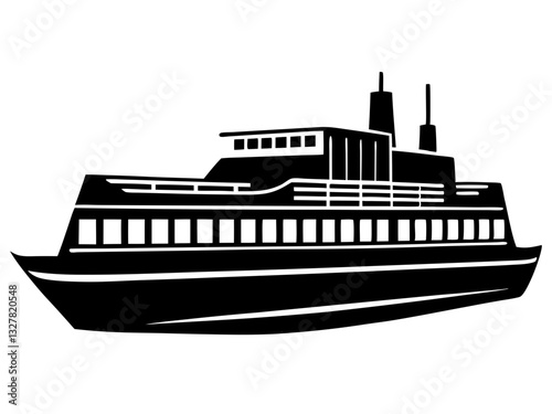 ferry black silhouette vector, Simple silhouette Design vector icon with white background. Water transportation vector illustration 