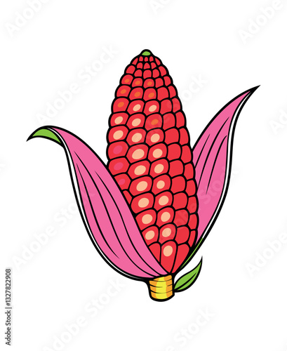Vibrant Pink Corn Illustration with Open Husk