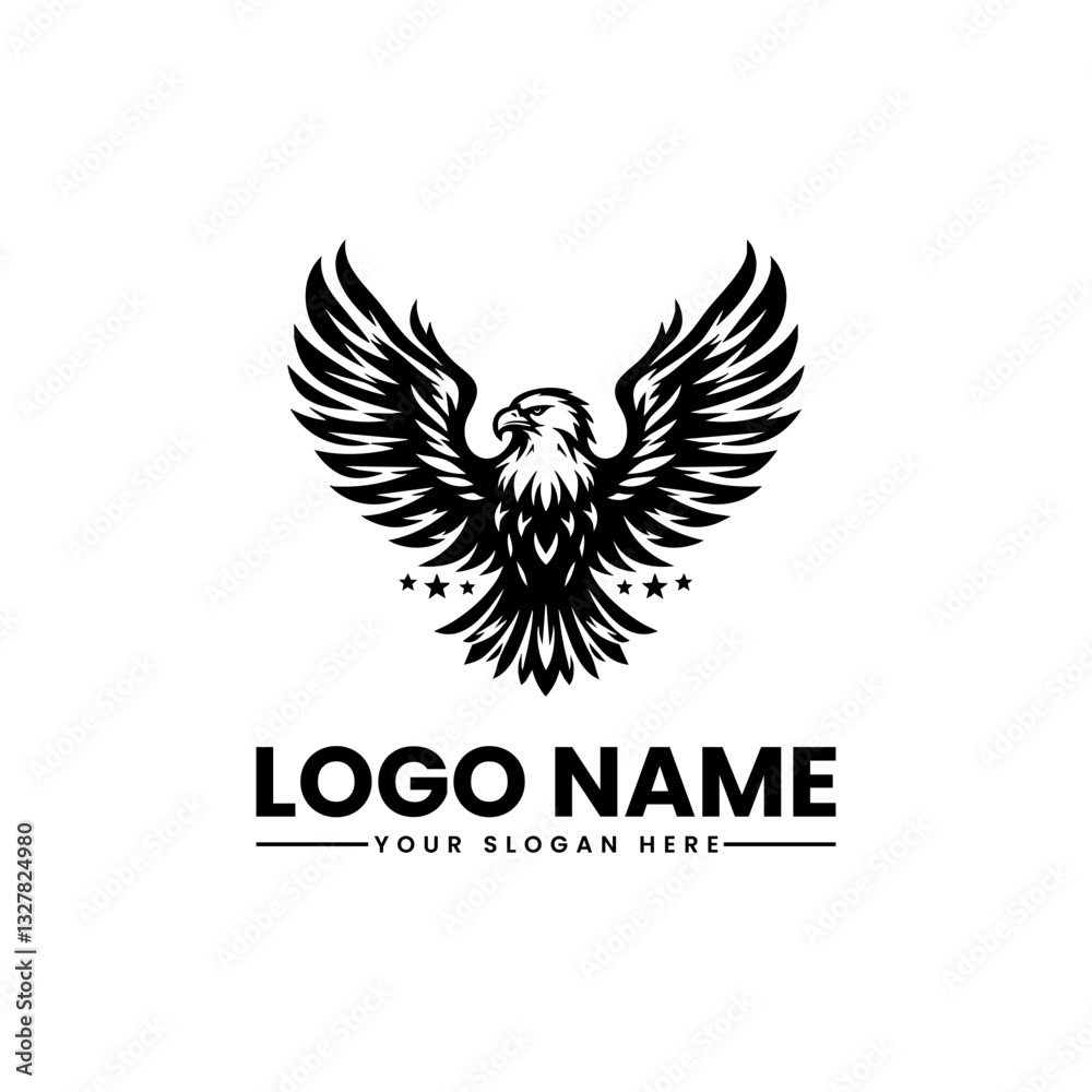 Fototapeta premium Dramatic eagle in flight, wings adorned with stars. Classic patriotic motif