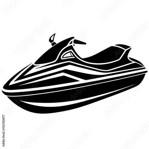 jet ski black silhouette vector, Simple silhouette Design vector icon with white background. Water transportation vector illustration 