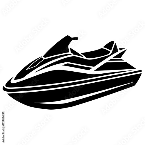 jet ski black silhouette vector, Simple silhouette Design vector icon with white background. Water transportation vector illustration 