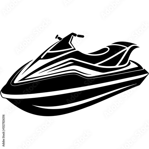 jet ski black silhouette vector, Simple silhouette Design vector icon with white background. Water transportation vector illustration 