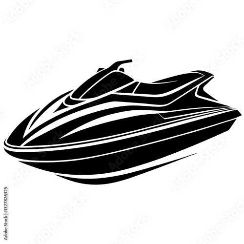 jet ski black silhouette vector, Simple silhouette Design vector icon with white background. Water transportation vector illustration 