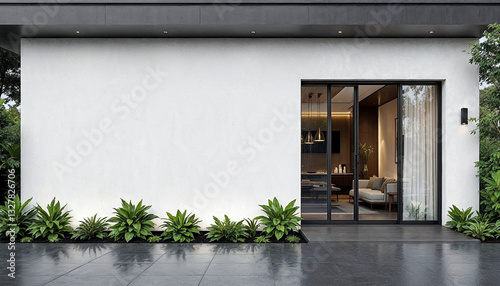 a modern house with a cement wall
